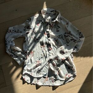 H&M White Floral Button Down Shirt | 0